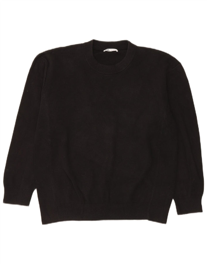 Zara Suéter masculino com gola redonda, algodão preto médio