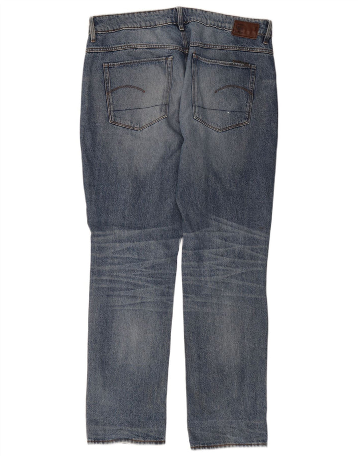 Calça jeans reta feminina G-Star desgastada W32 L32 algodão azul
