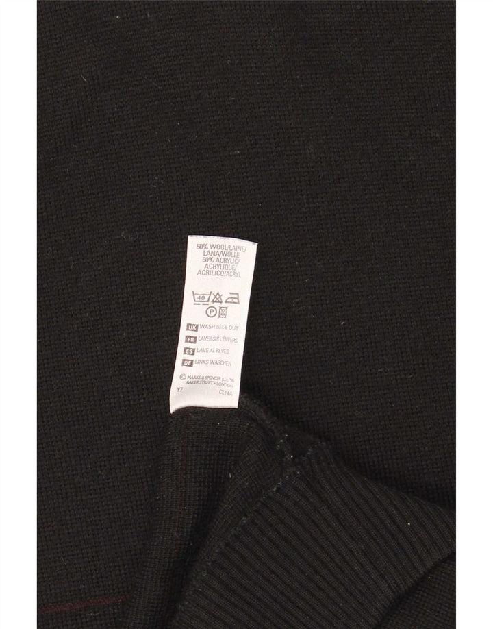 Suéter masculino Marks & Spencer com decote em V grande lã listrada preta