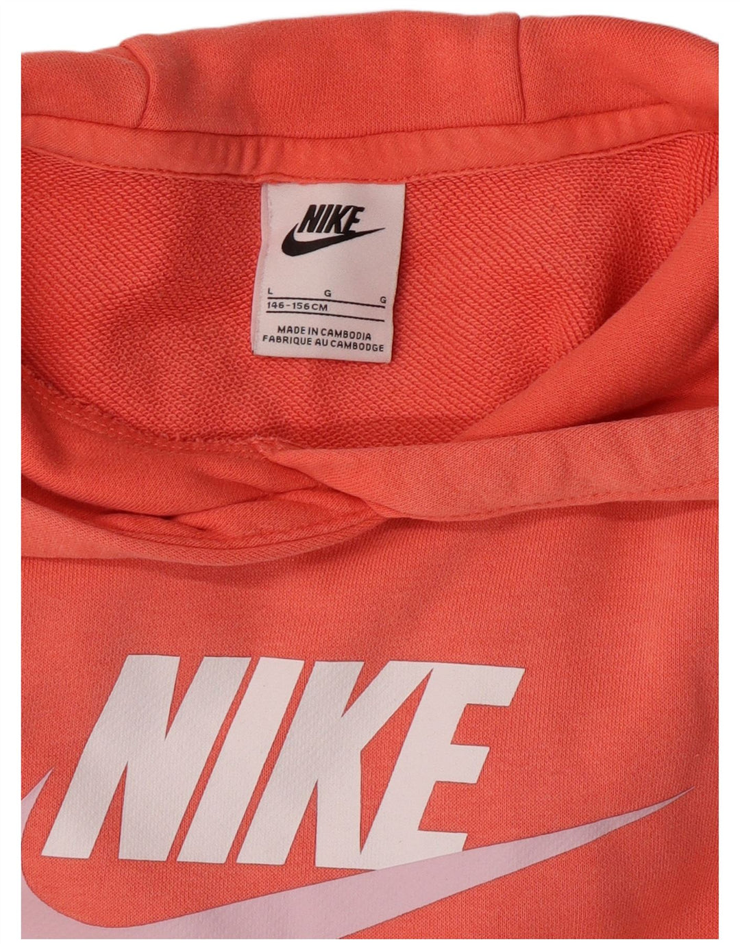 NIKE Girls Crop Graphic Hoodie Jumper 12-13 anos grande algodão rosa