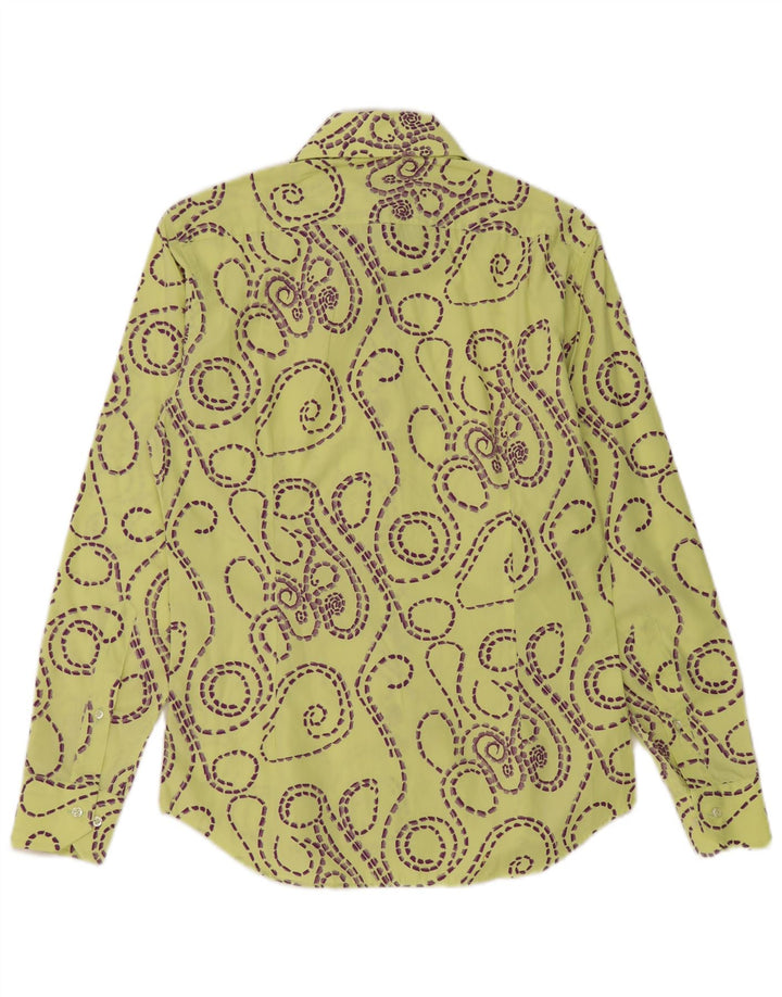 Camisa masculina vintage com padrão abstrato slim fit tamanho 39 15 1/2 amarelo médio