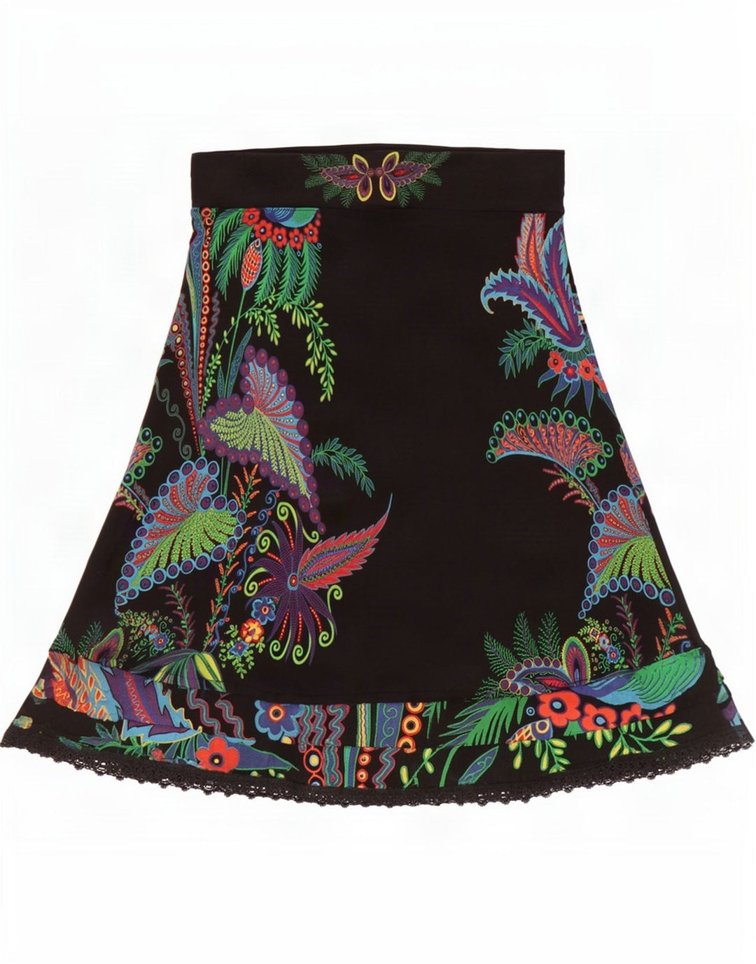 Desigual saia feminina gráfica linha A médio W30 viscose floral preta