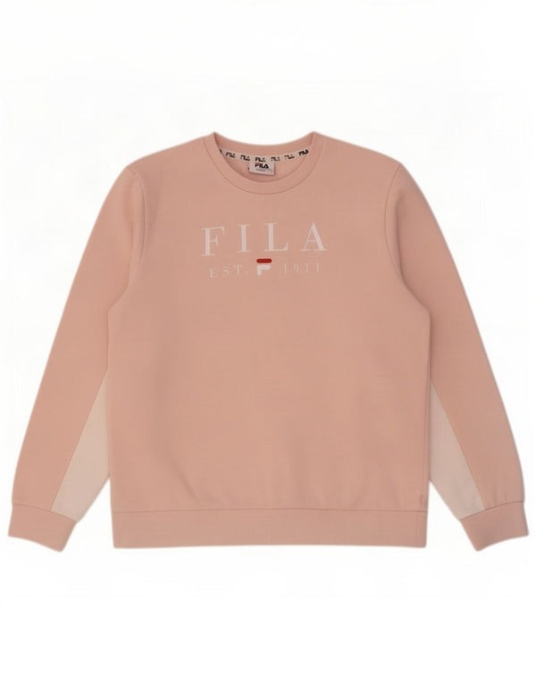 Fila moletom gráfico feminino jumper UK 16 grande algodão colorblock rosa