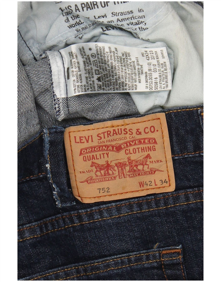 LEVI'S Masculino 752 Straight Jeans W42 L28 Azul Marinho Algodão
