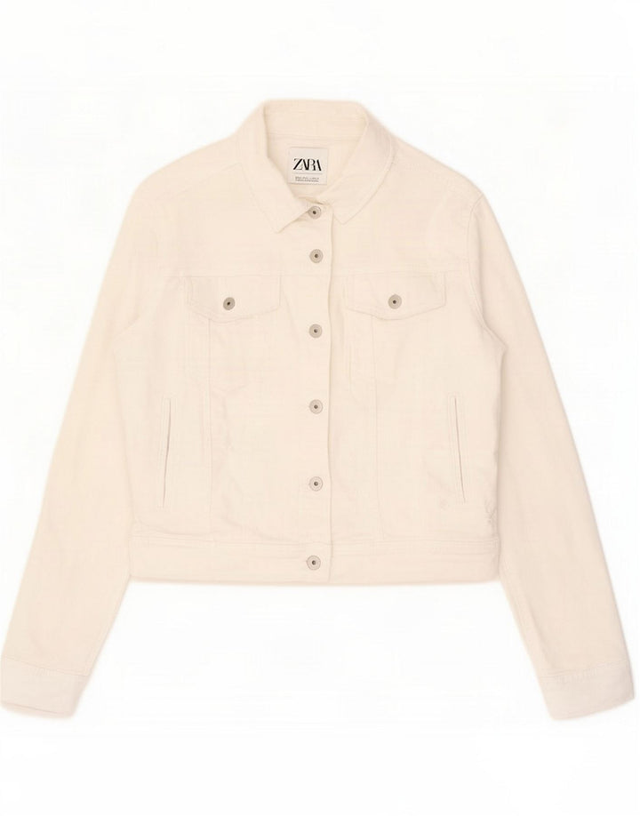 Jaqueta jeans feminina Zara Reino Unido 16 grande algodão branco