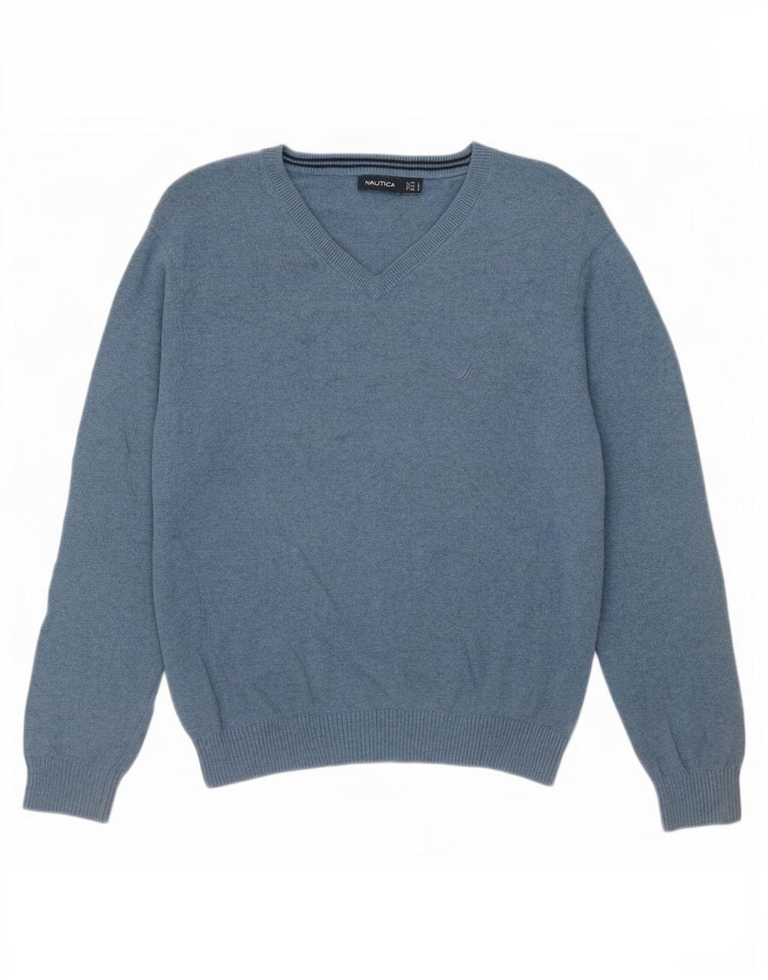 Suéter masculino Nautica com decote em V grande algodão azul