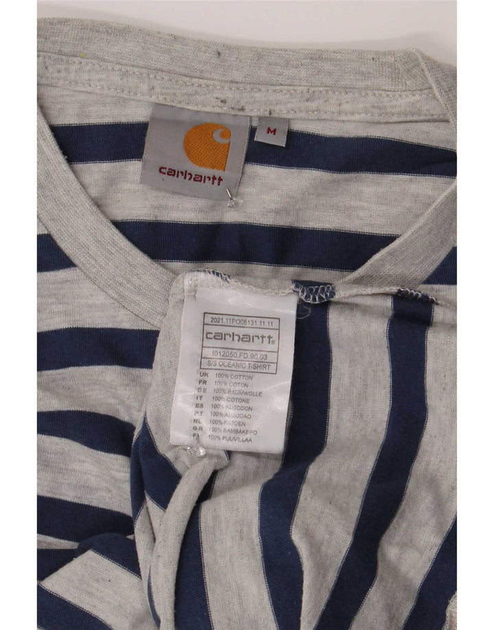 Camiseta masculina Carhartt de algodão listrado cinza médio