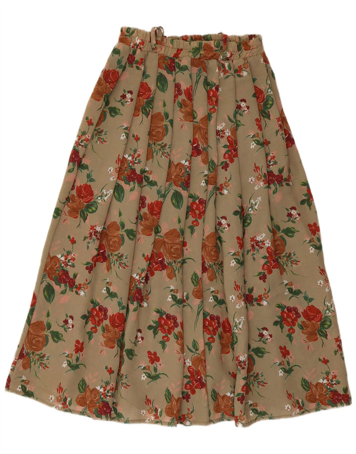 Saia evasê feminina VINTAGE médio W28 poliéster floral bege