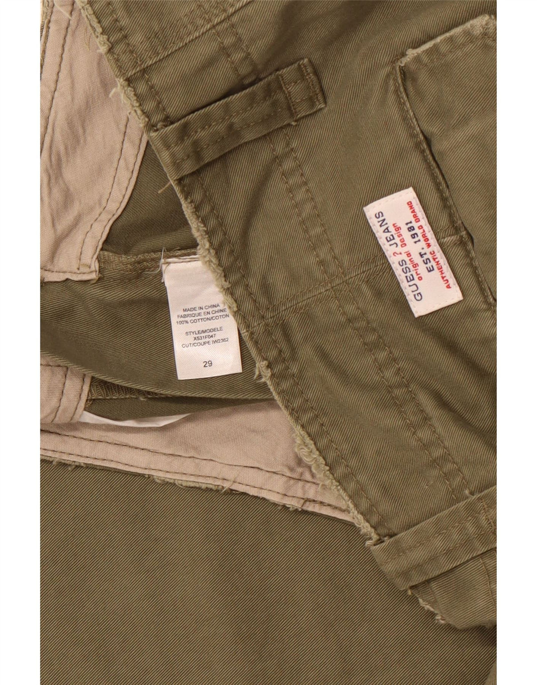 Calça chino feminina GUESS desgastada com bootcut W29 L33 algodão verde