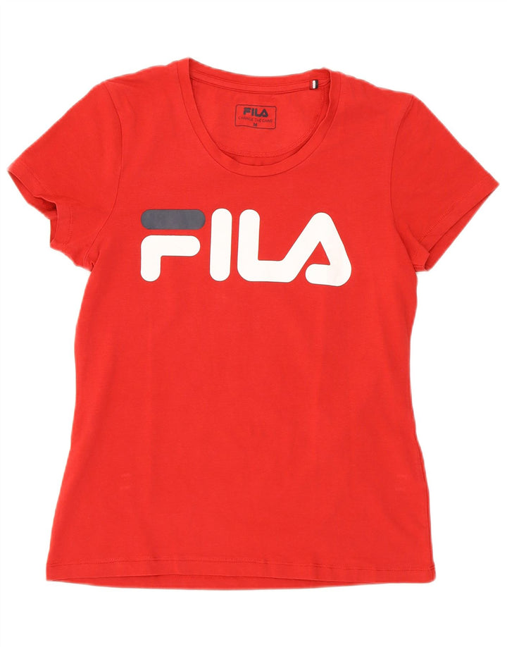 Fila Womens Graphic T-Shirt Top UK 12 Médio Vermelho