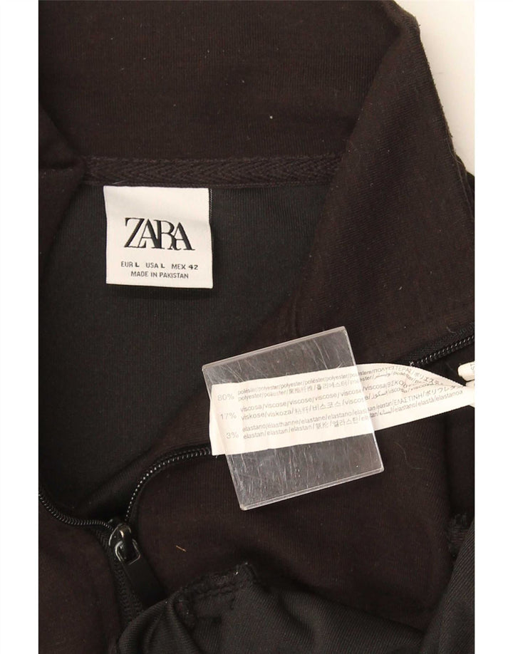 Zara Womens Tracksuit Top Jacket UK 16 Grande Poliéster Preto