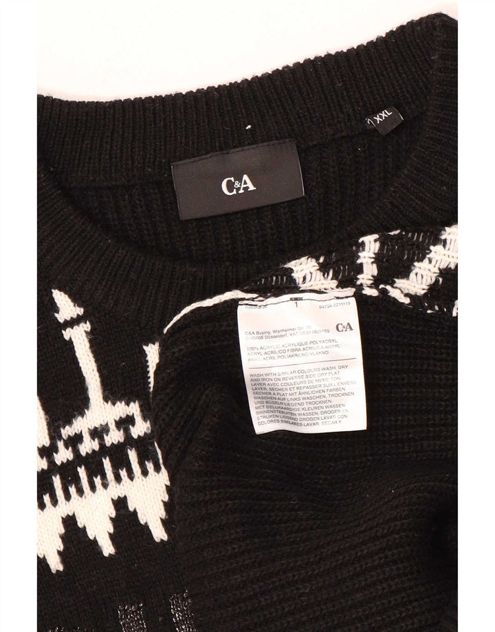 Suéter masculino C&A com gola redonda 2XL preto patchwork acrílico