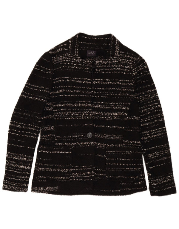 Suéter cardigã feminino Marks & Spencer Reino Unido 8 pequeno acrílico listrado preto