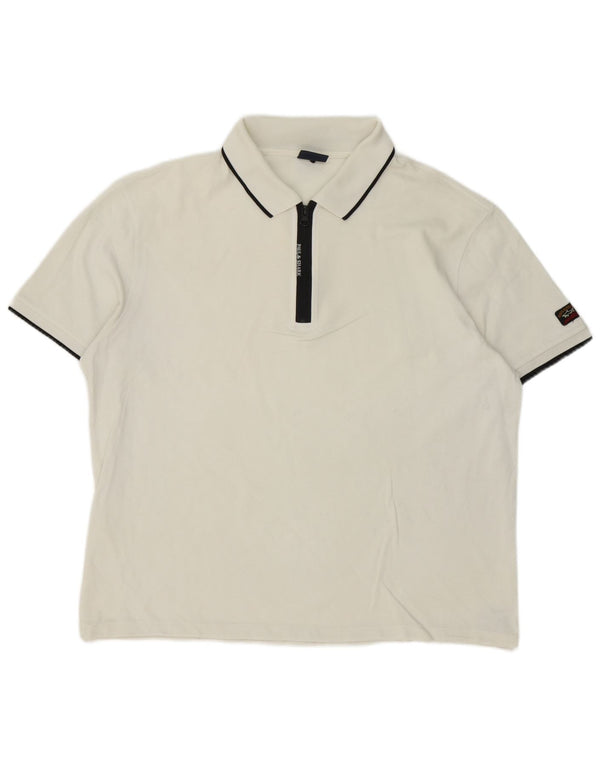 Camisa polo masculina Paul & Shark XL de algodão listrado branco