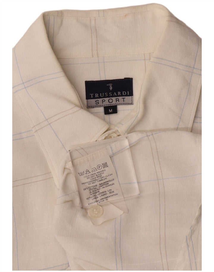 Camisa xadrez masculina Trussardi de algodão xadrez branco médio