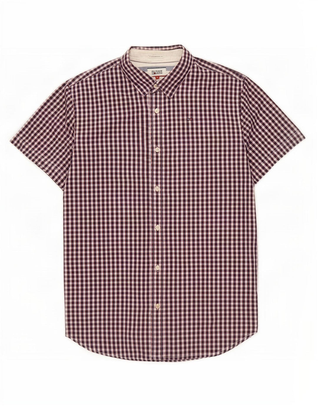 Camisa masculina de manga curta Tommy Hilfiger, algodão guingão azul marinho médio