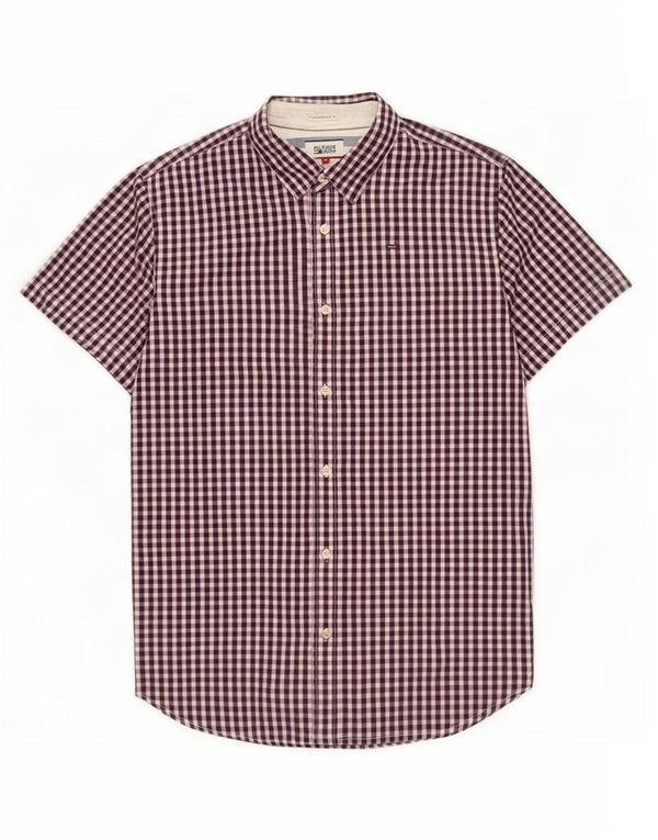 Camisa masculina de manga curta Tommy Hilfiger, algodão guingão azul marinho médio