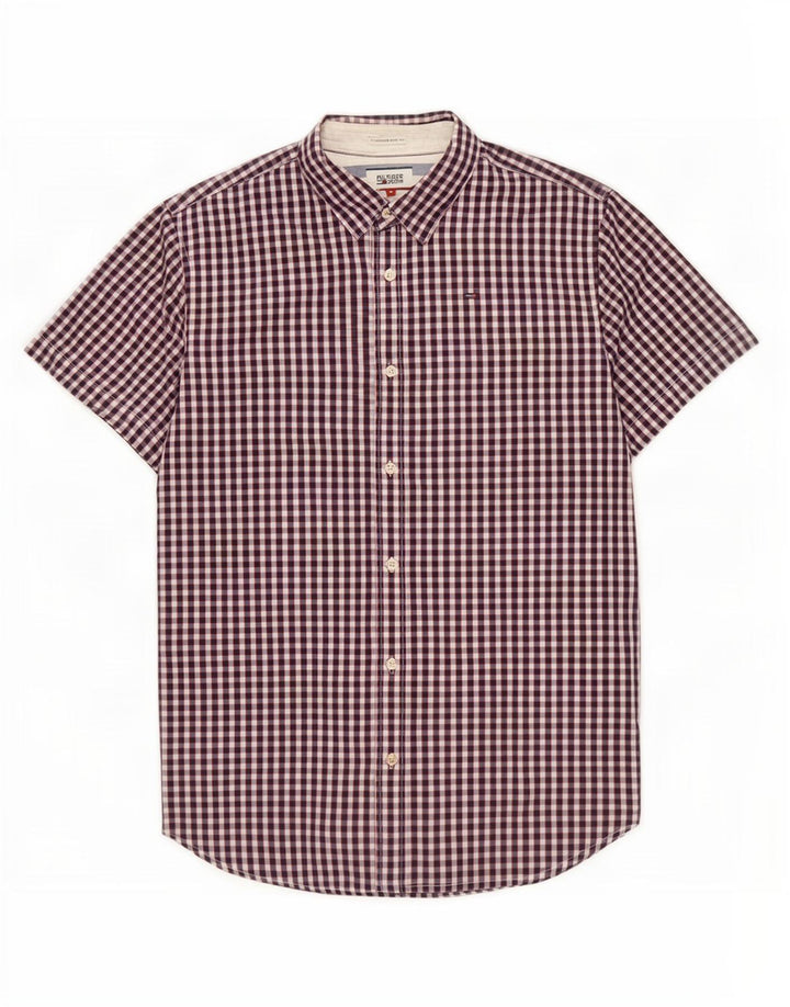 Camisa masculina de manga curta Tommy Hilfiger, algodão guingão azul marinho médio