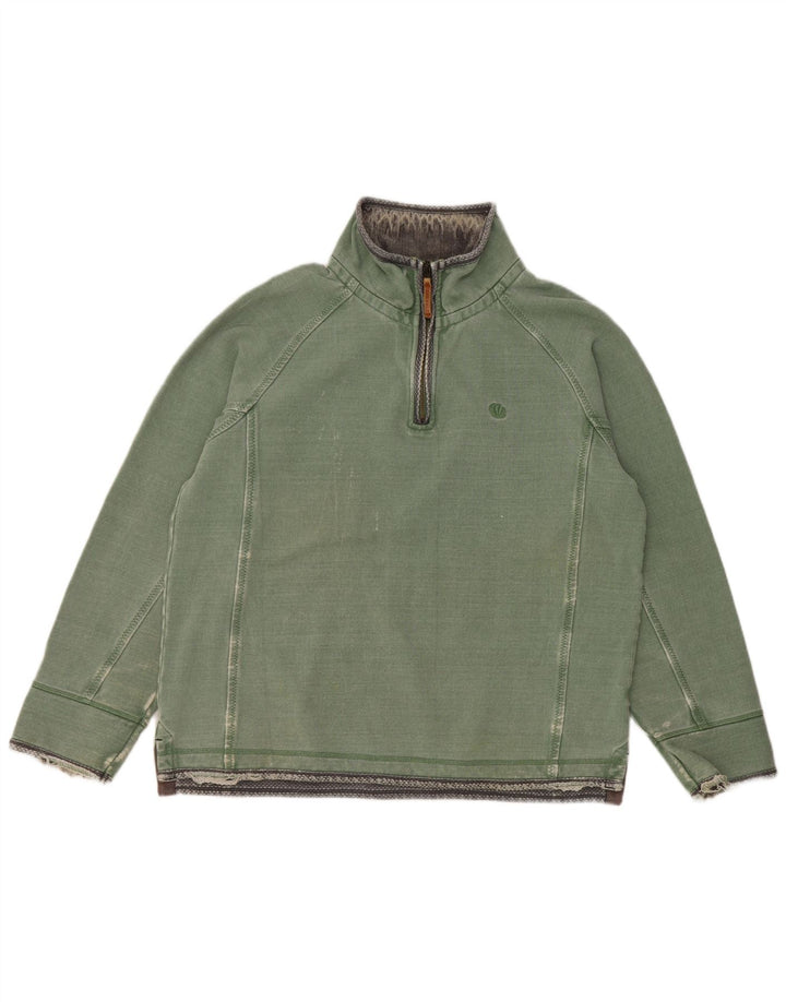 Fat Face Masculino Zip Neck Moletom Jumper Médio Algodão Verde