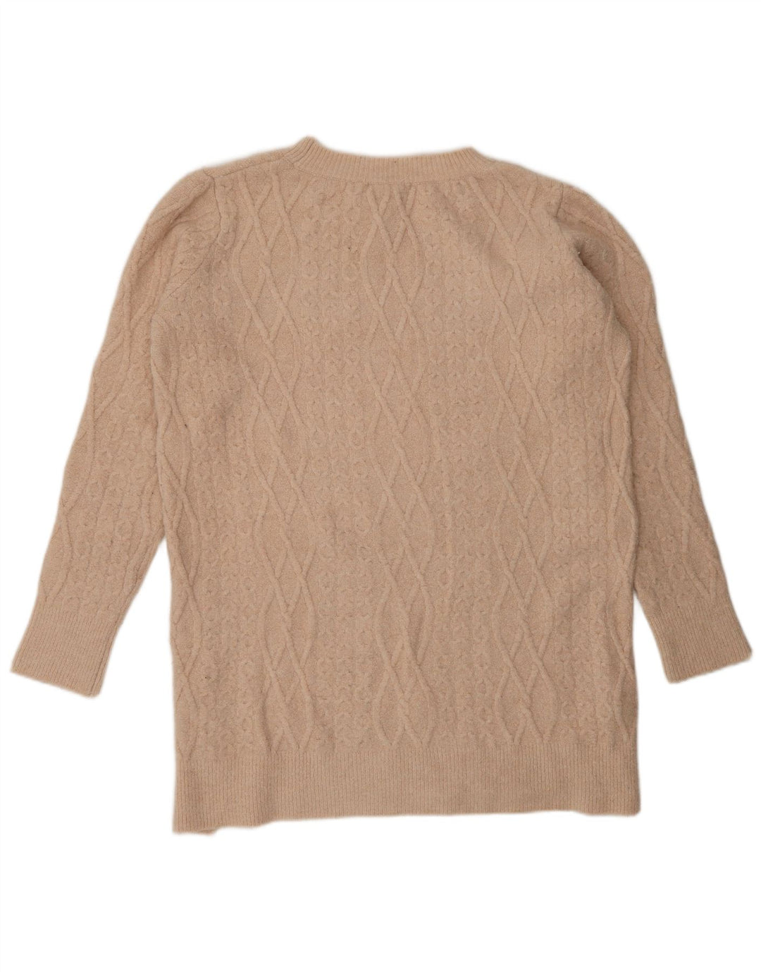 Suéter feminino Zara Longline com gola redonda Reino Unido 14 Médio Bege