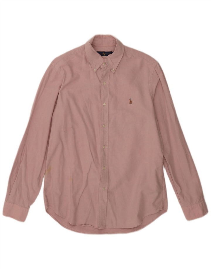 Ralph Lauren Camisa masculina de algodão rosa médio