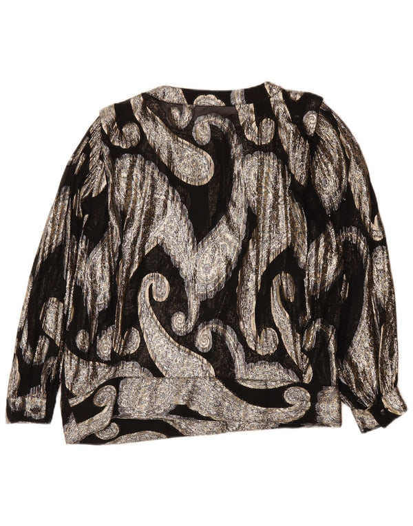 Blusa feminina vintage transparente UK 14 grande preta Paisley