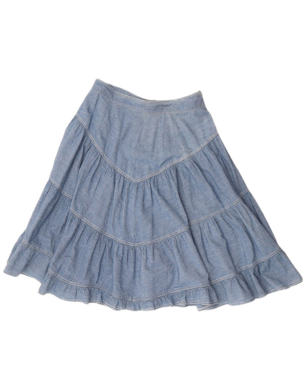 Saia jeans feminina vintage midi em camadas W30 azul médio
