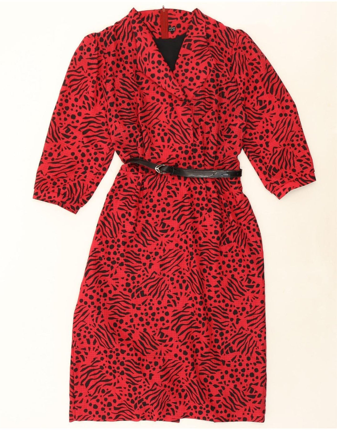 VINTAGE Womens 3/4 Sleeve A-Line Dress UK 20 2XL Red Animal Print Acetate Vintage Vintage and Second-Hand Vintage from Messina Hembry 