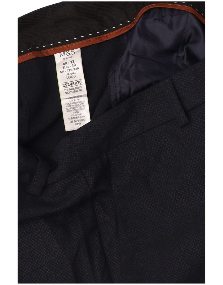 Calça feminina Marks & Spencer Reino Unido 12 Médio W32 L32 Azul Marinho Xadrez