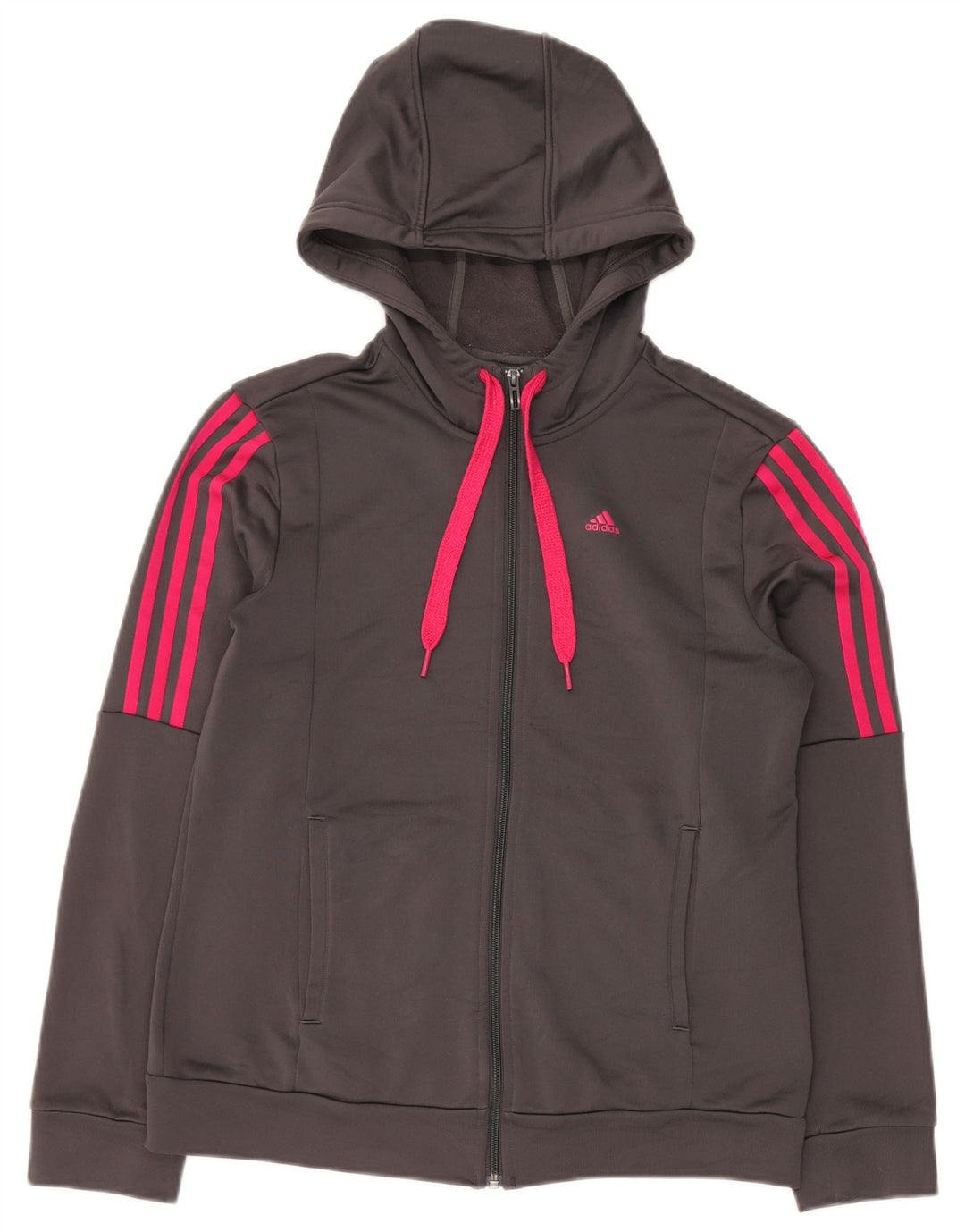 Suéter Adidas feminino com capuz e zíper Reino Unido 16/18 grande cinza poliéster