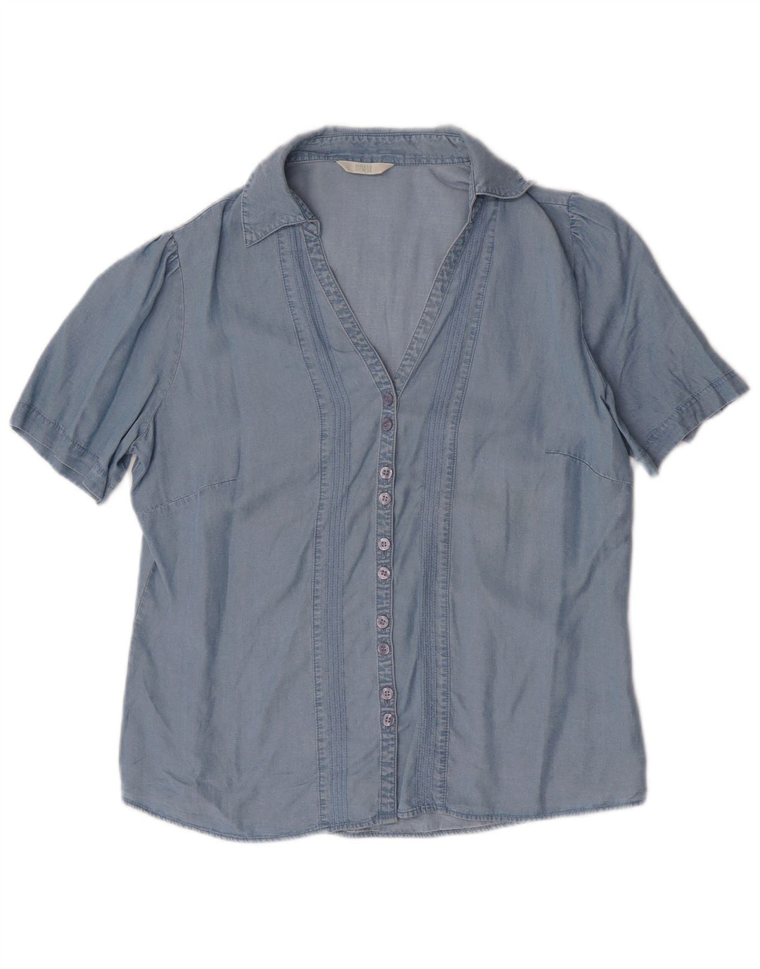 Camisa feminina de manga curta MARKS & SPENCER Reino Unido 14 grande azul Lyocell