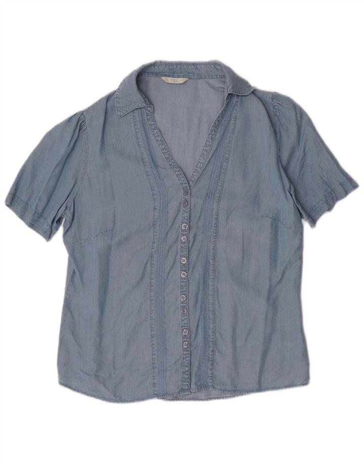 Camisa feminina de manga curta MARKS & SPENCER Reino Unido 14 grande azul Lyocell