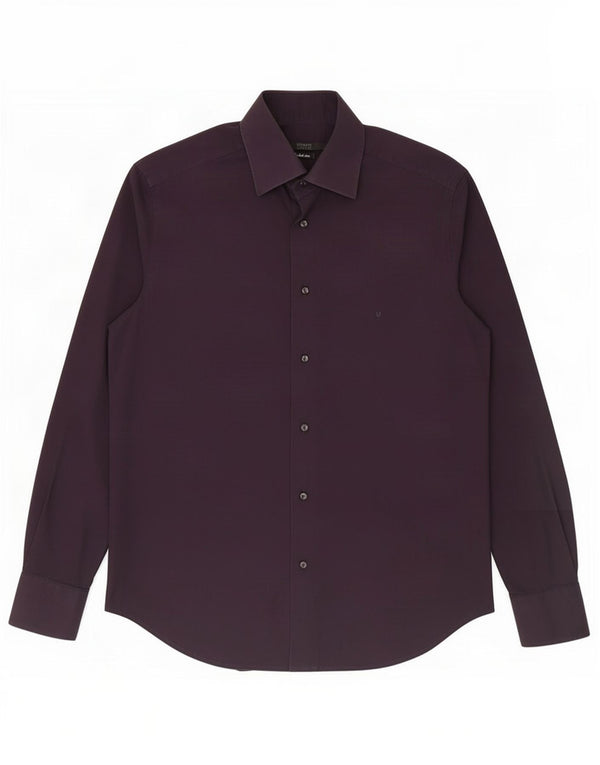 Camisa masculina Ungaro tamanho 40 15 3/4 algodão roxo médio