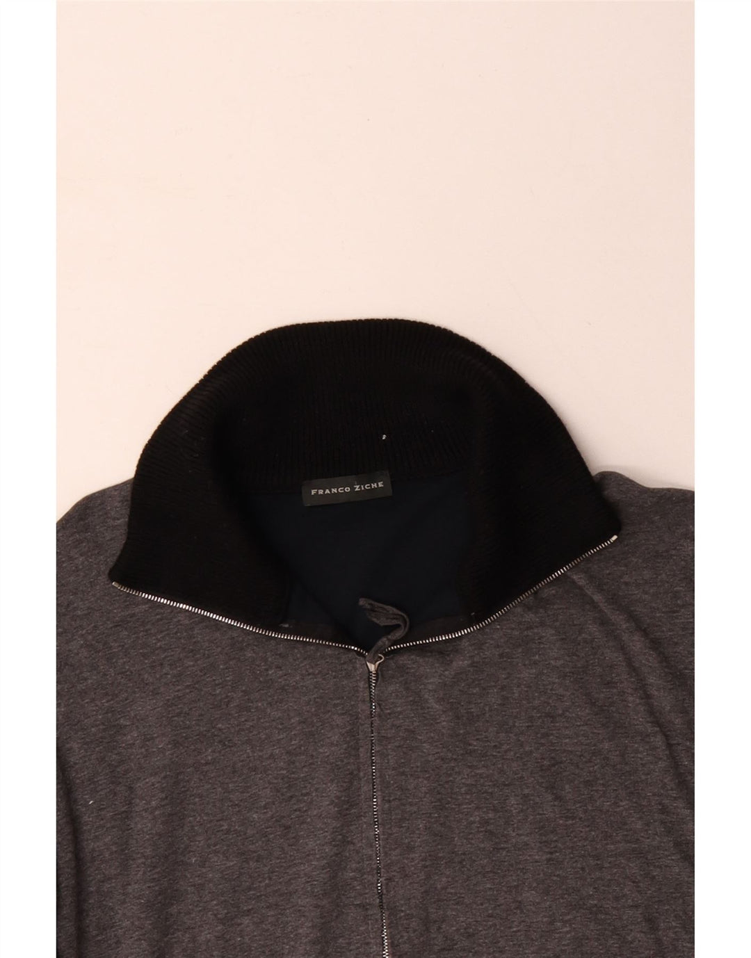 Suéter masculino FRANCO ZICHE com zíper e gola grande bloco colorido cinza