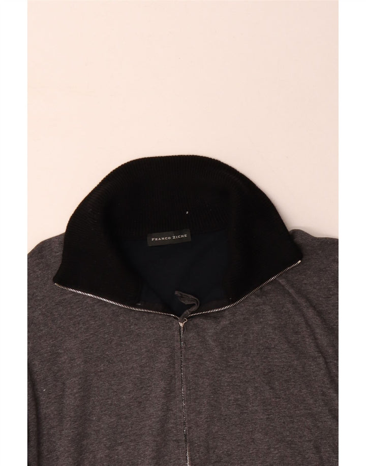 Suéter masculino FRANCO ZICHE com zíper e gola grande bloco colorido cinza