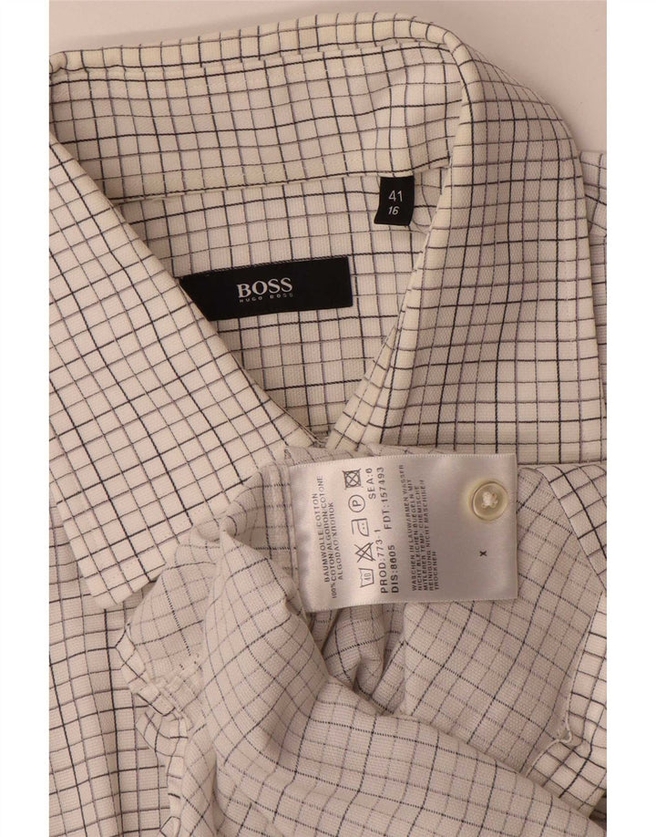 Camisa masculina Hugo Boss tamanho 41 16 grande algodão xadrez branco