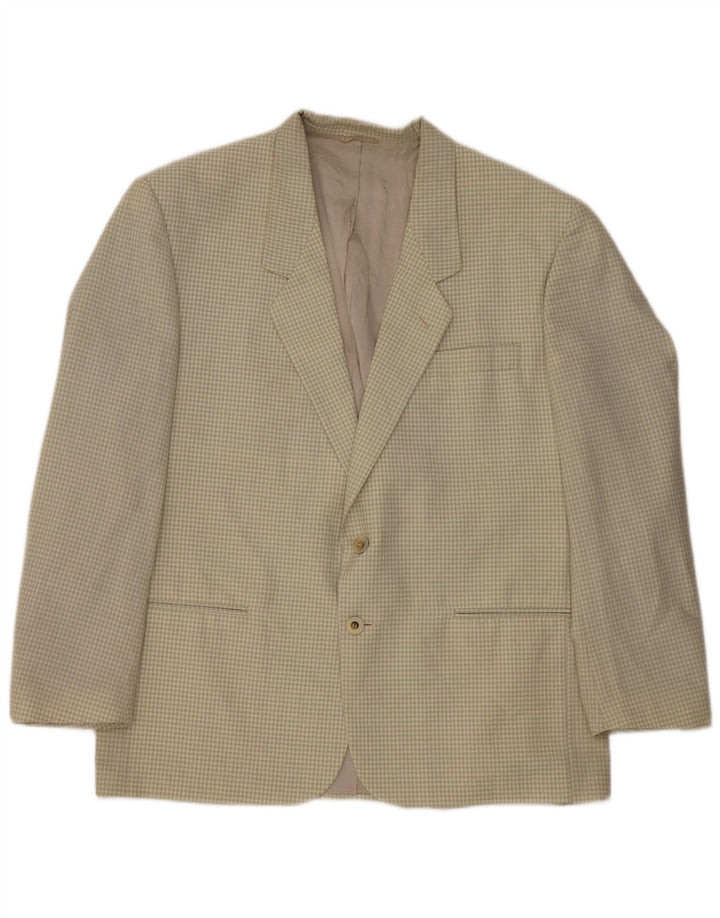 Jaqueta Blazer Masculina Chelsea com 2 Botões IT 54 2XL Bege Gingham Lã Virgem