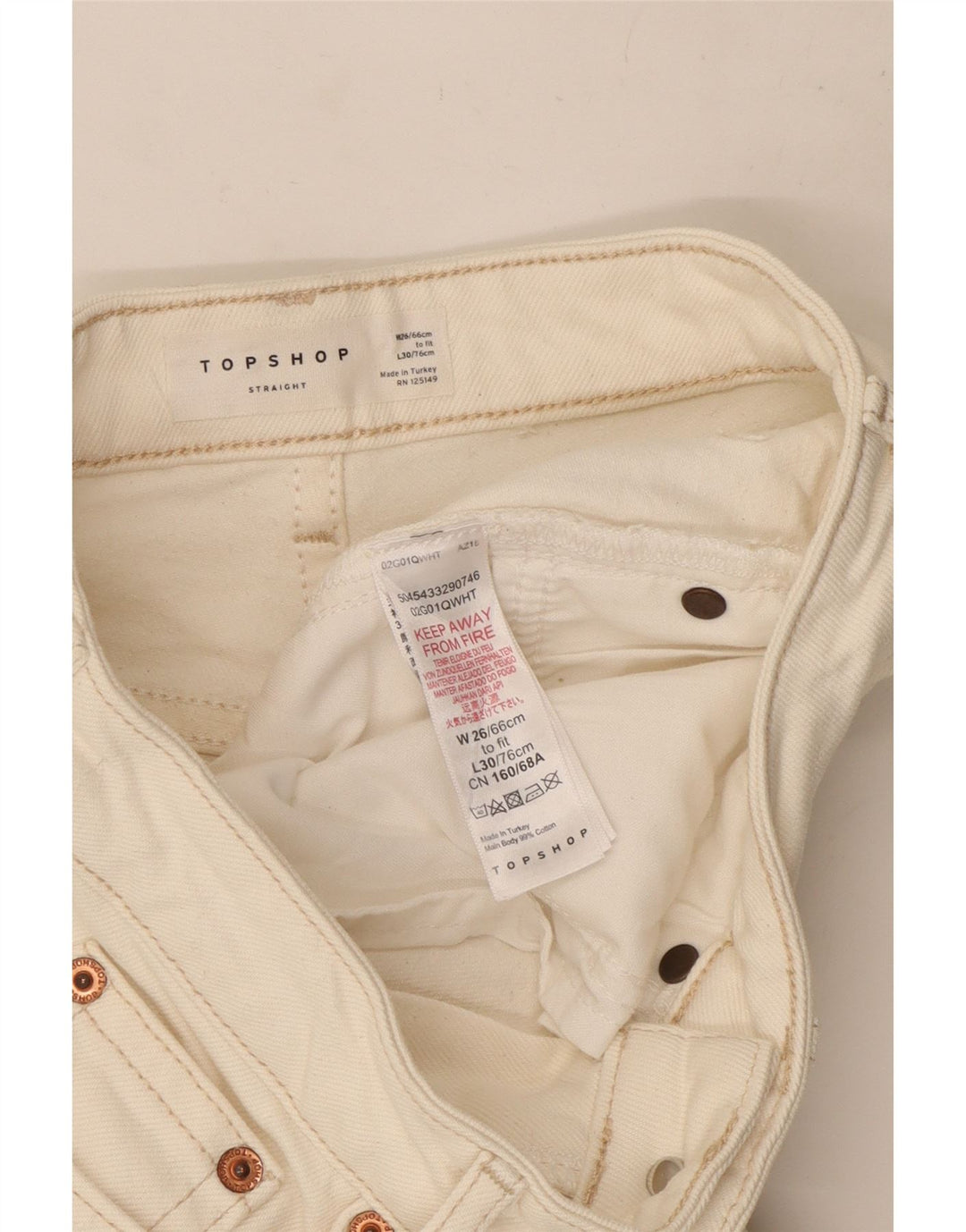 Jeans retos femininos Topshop W26 L24 algodão branco