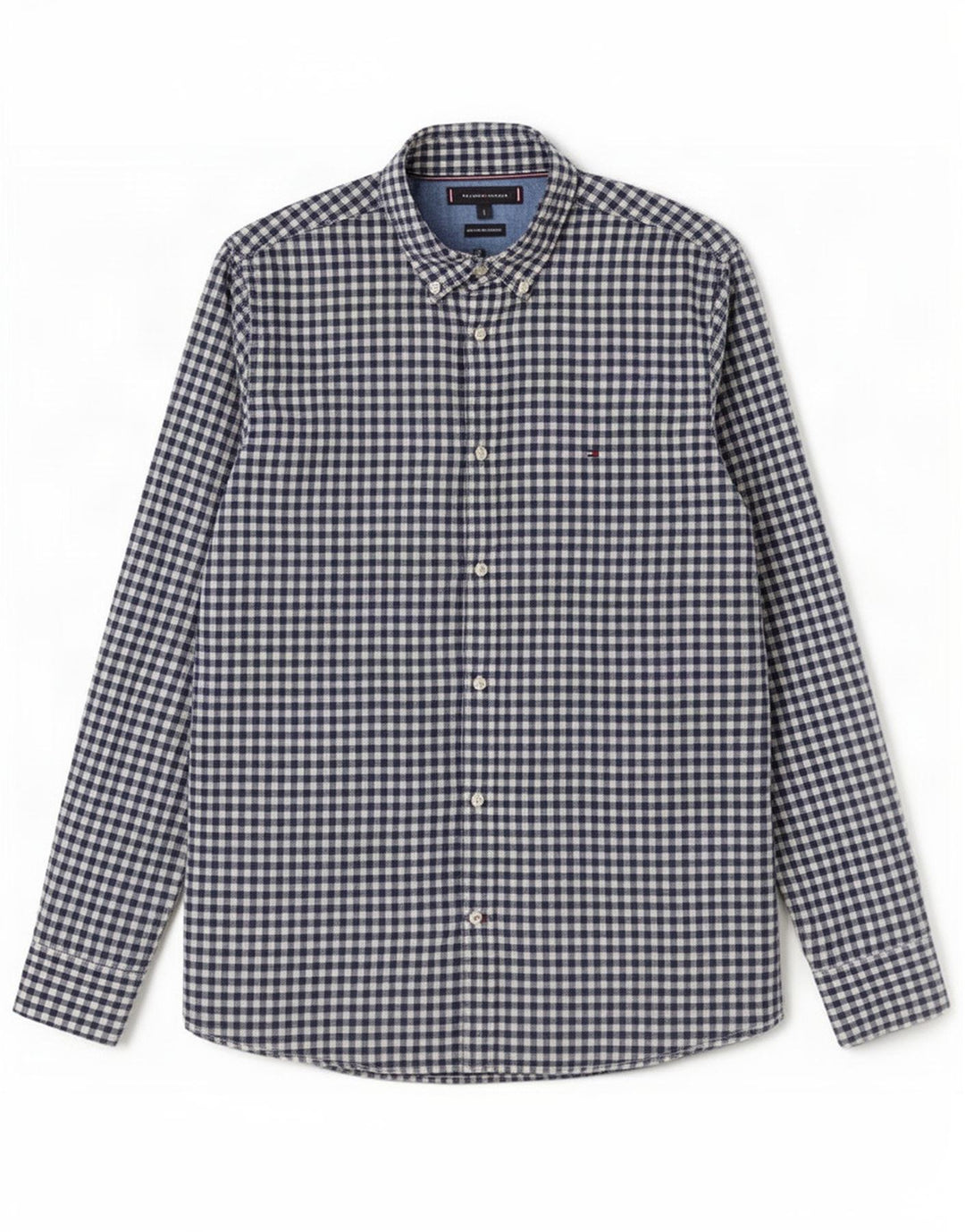Camisa masculina Tommy Hilfiger grande algodão guingão azul marinho