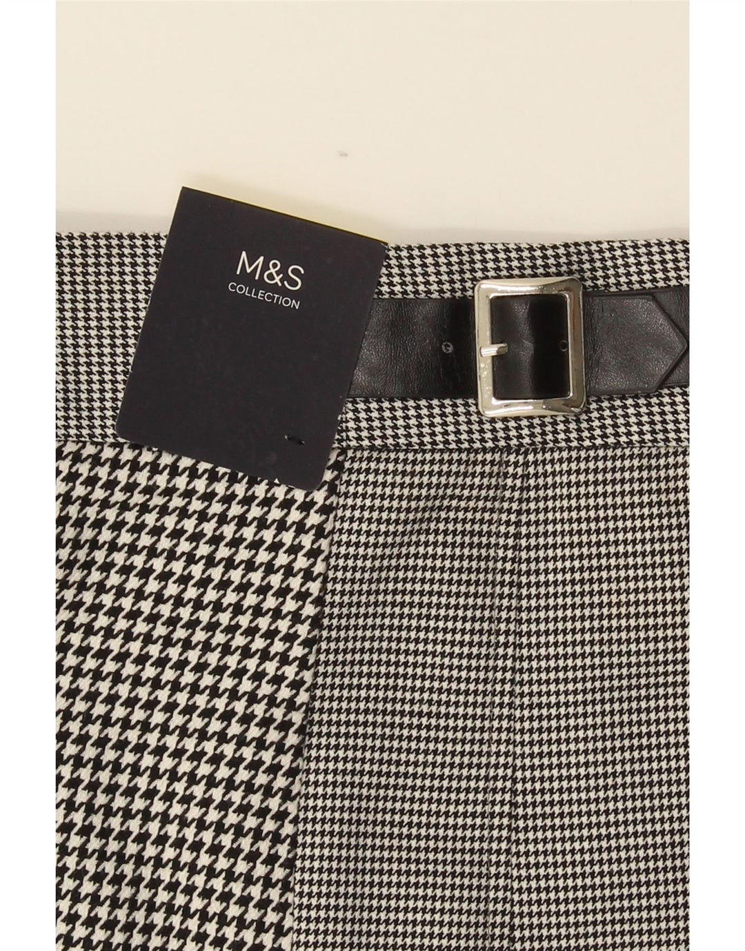 Saia plissada feminina Marks & Spencer UK 16 grande W34 preta Houndstooth