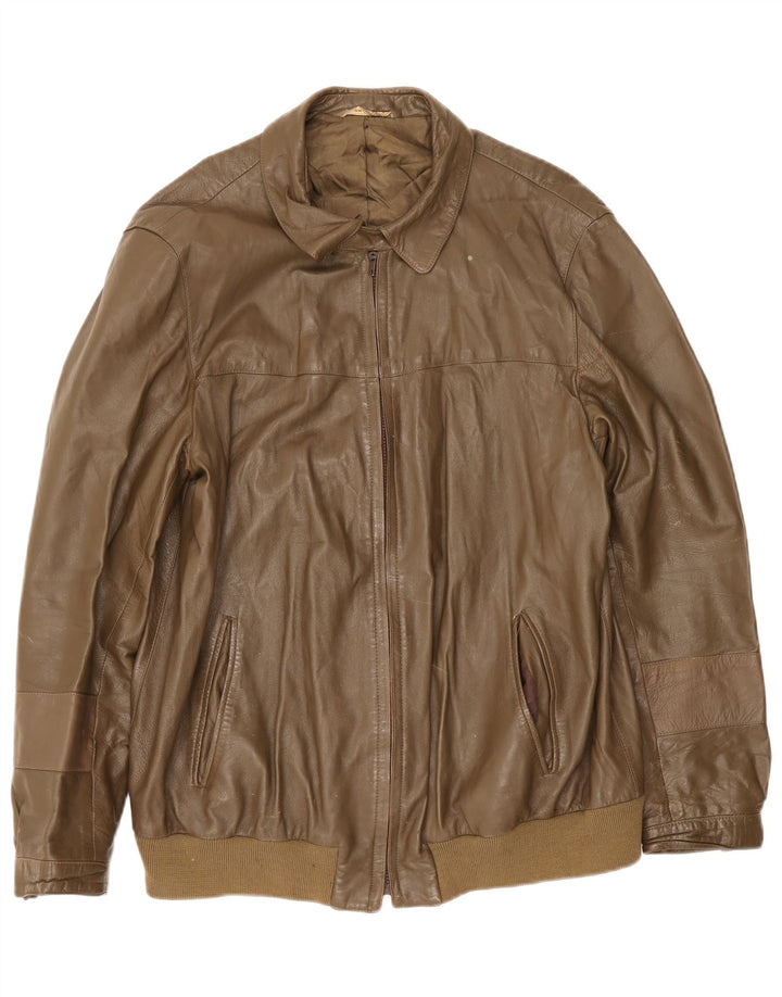 Jaqueta de couro masculina vintage Reino Unido 38 couro cáqui médio
