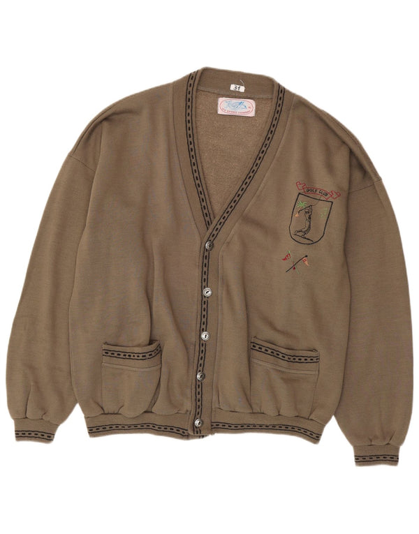 Suéter cardigã gráfico masculino vintage XL algodão bege