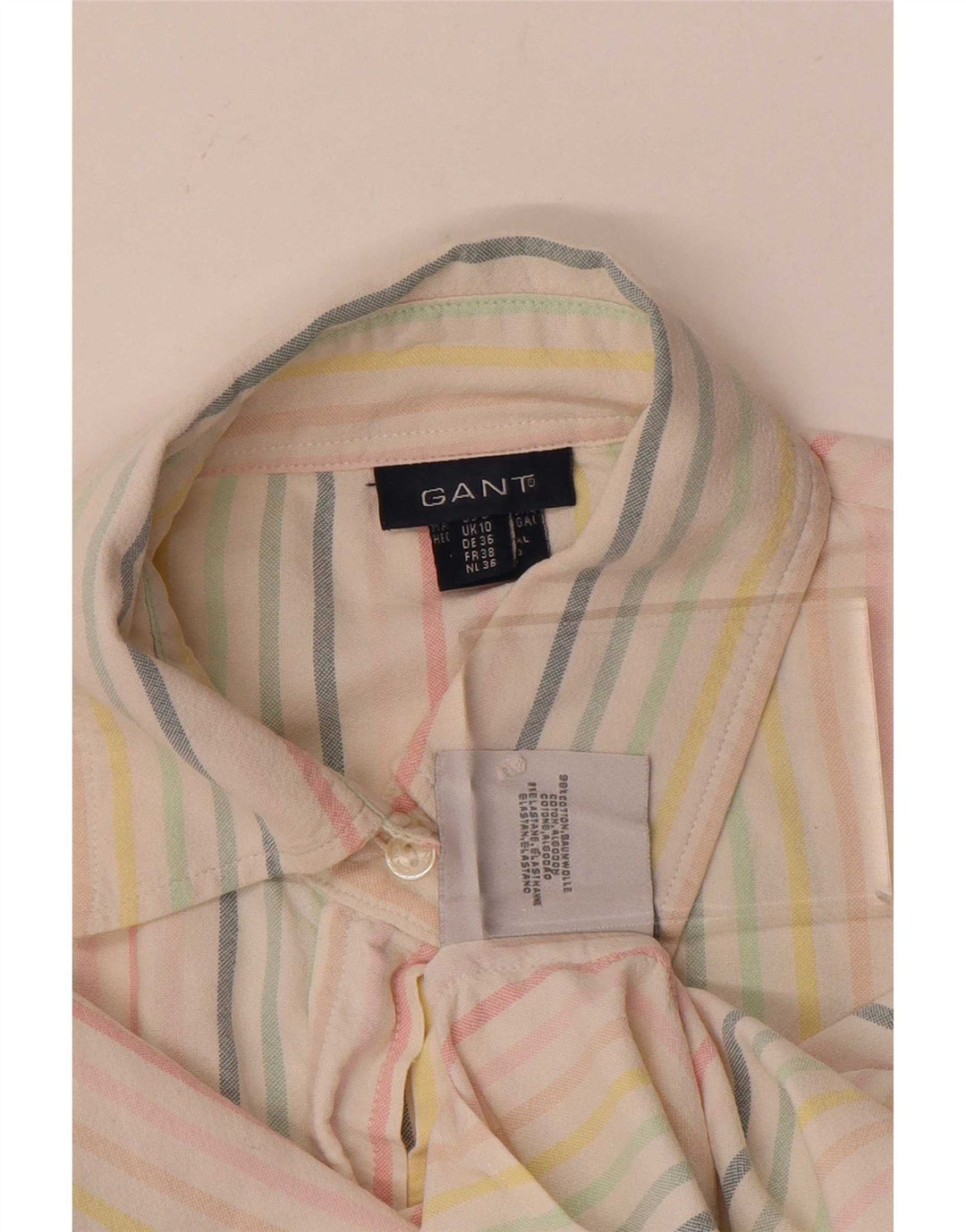 Camisa grande feminina Gant Reino Unido 10 pequena risca de giz multicolorida de algodão