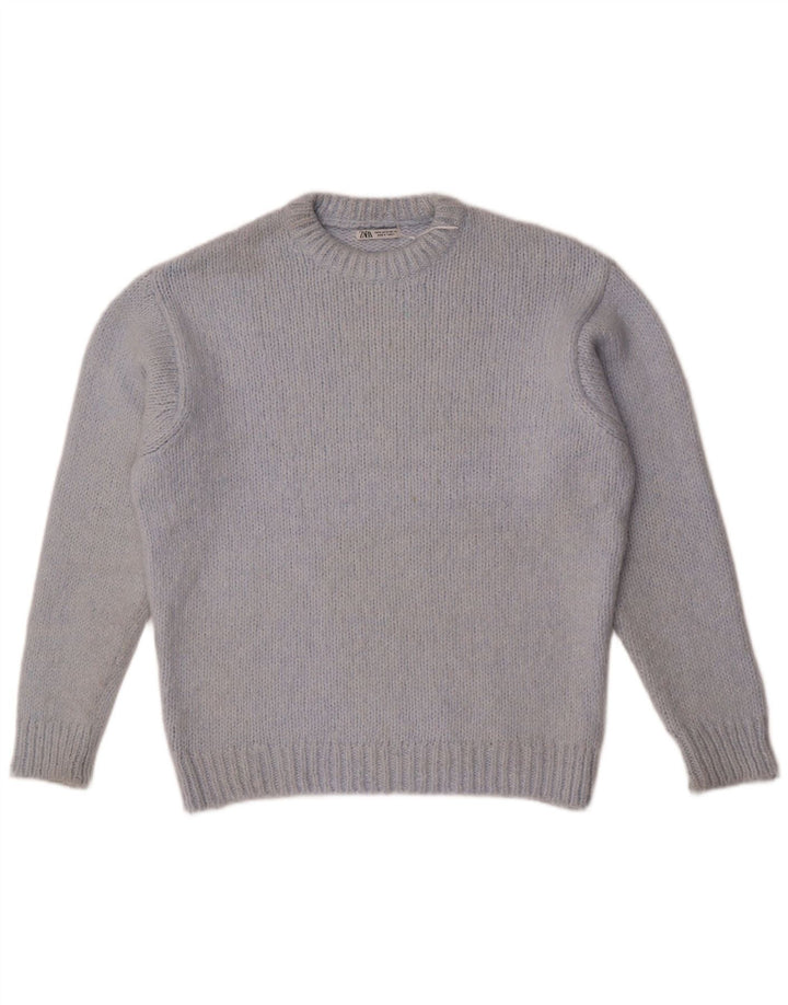 Zara Suéter feminino oversized com gola redonda Reino Unido 14 Acrílico azul médio