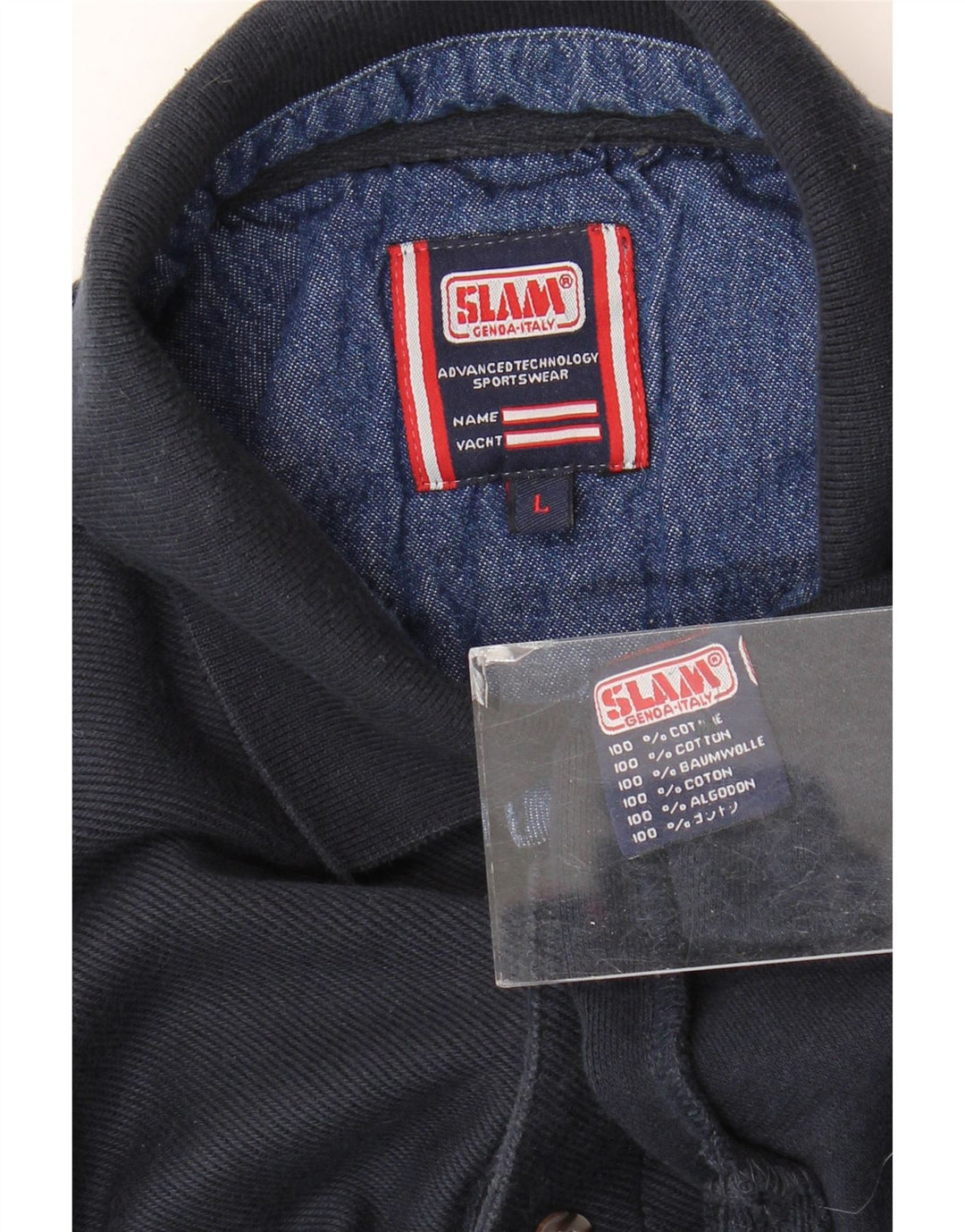 Camisa polo masculina Slam de manga comprida grande algodão azul marinho