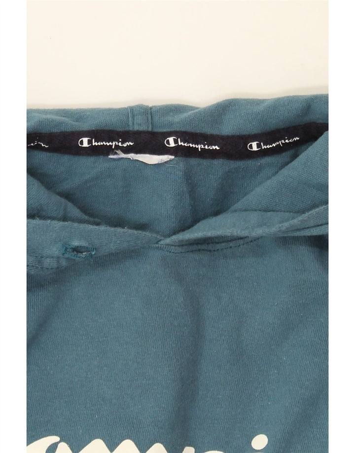 CHAMPION Womens Graphic Hoodie Jumper UK 14 Large Blue Vintage Champion and Second-Hand Champion from Messina Hembry 