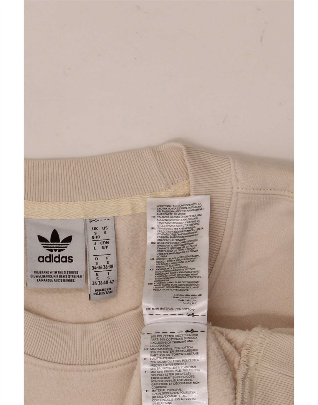 Adidas feminino oversized moletom jumper reino unido 8/10 pequeno bege algodão