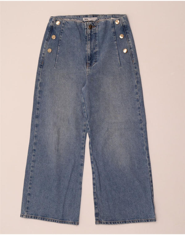 Calça jeans feminina ZARA com perna larga EU 36 XS W26 L26 azul algodão