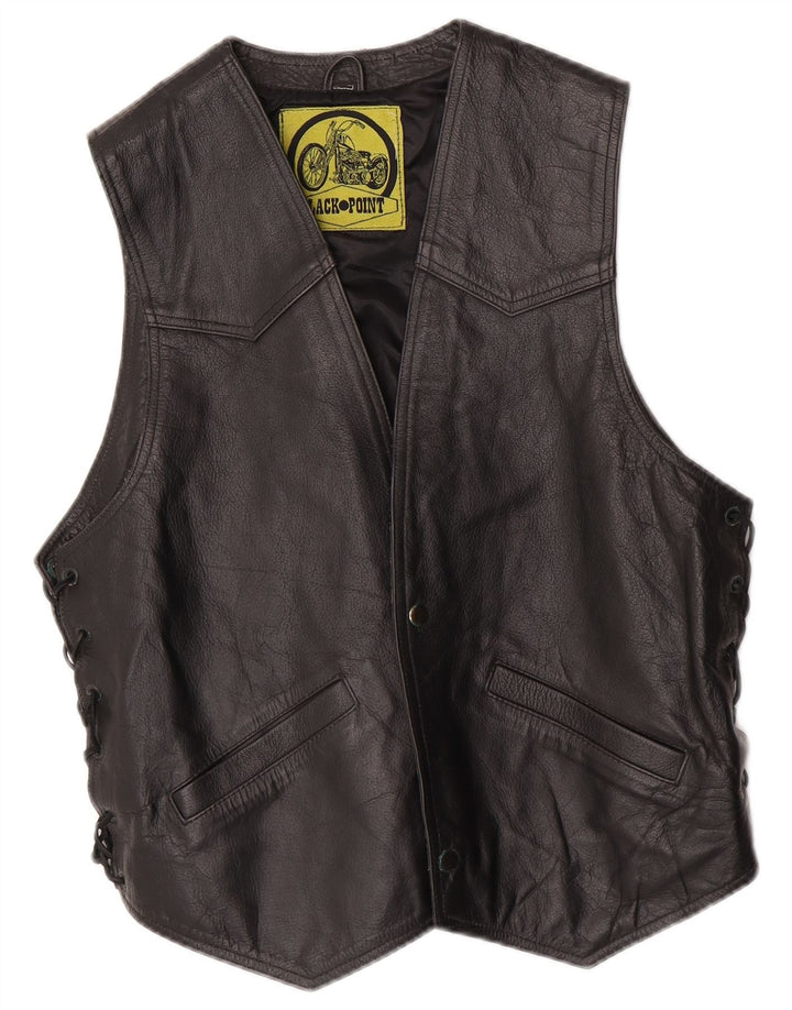 Colete de couro ocidental masculino vintage pequeno preto