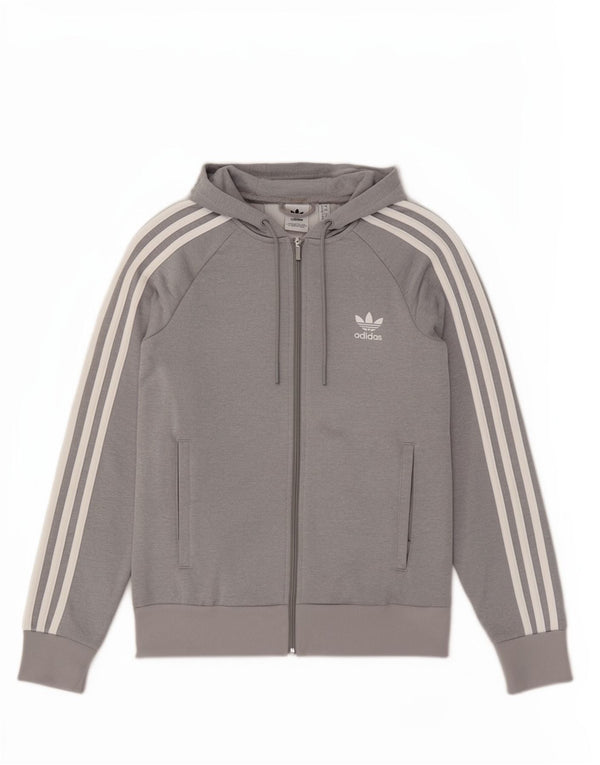 Adidas Womens Zip Hoodie Sweater UK 12 Médio Cinza Poliéster Esportes